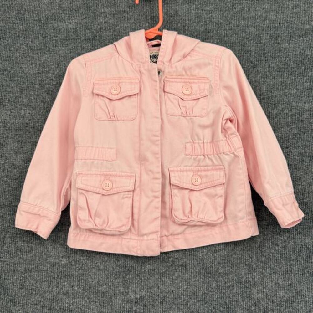 Osh Kosh Girls Cotton Anorak Jacket Size 2T Pink Lightweight Unlined Hooded